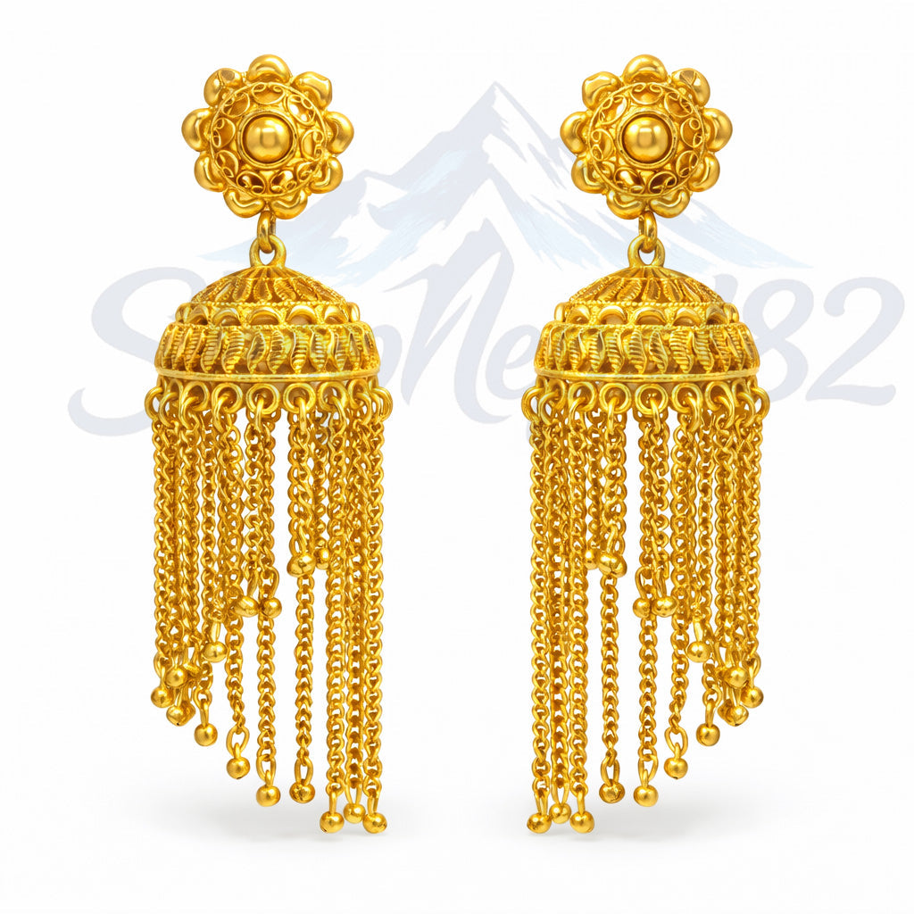 Traditional Nepali Gold Jhumka Earrings – Ethnic Bridal Jewelry – नेपाली सुनो झुम्का