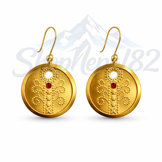 Traditional Nepali Gold-Tone Round Earrings – Ethnic Statement Jewelry – नेपाली गोल कनफूल