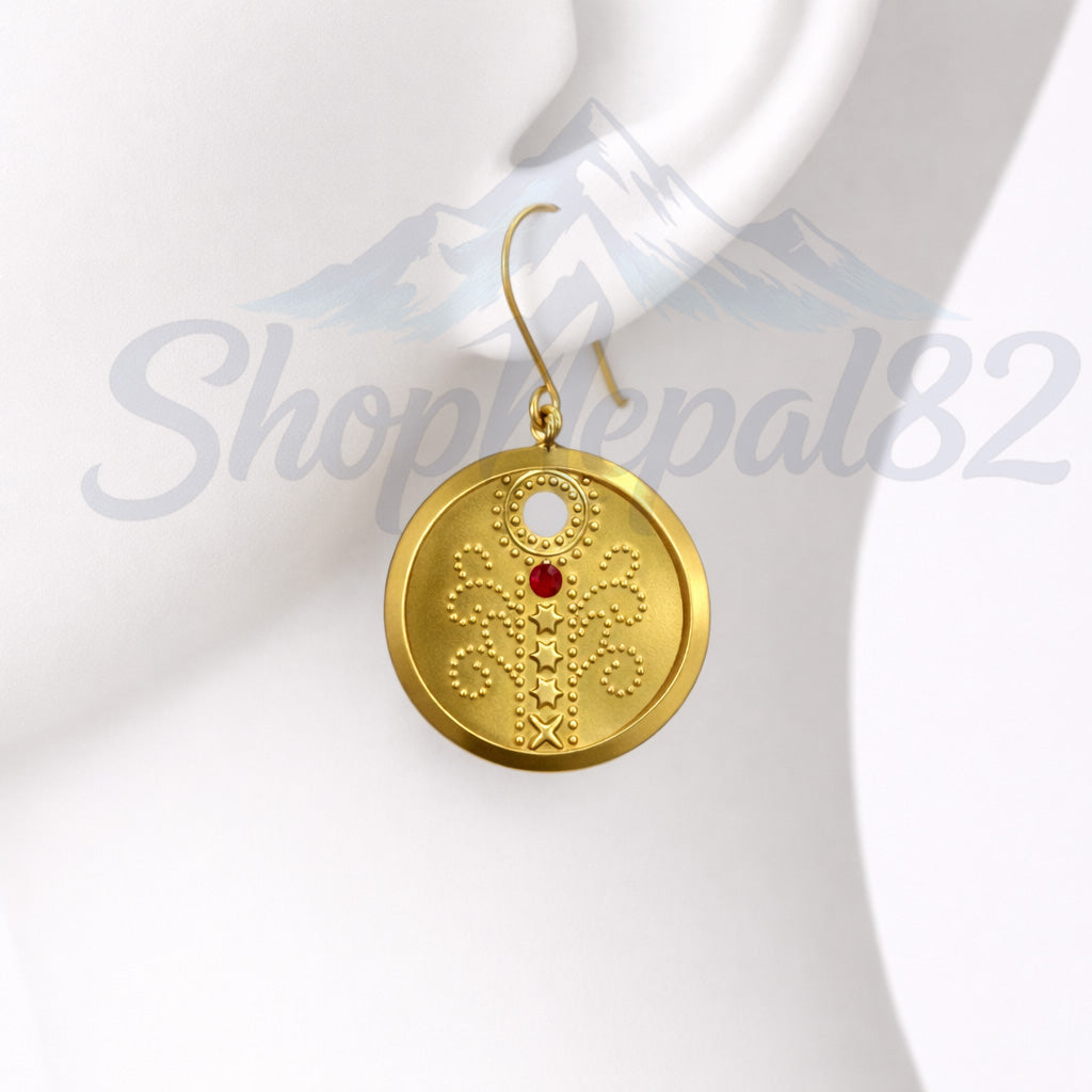 Traditional Nepali Gold-Tone Round Earrings – Ethnic Statement Jewelry – नेपाली गोल कनफूल