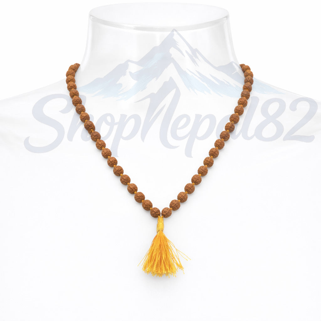 Natural Rudraksha Mala – 108 Beads Prayer Necklace with Tassel – रुद्राक्ष माला
