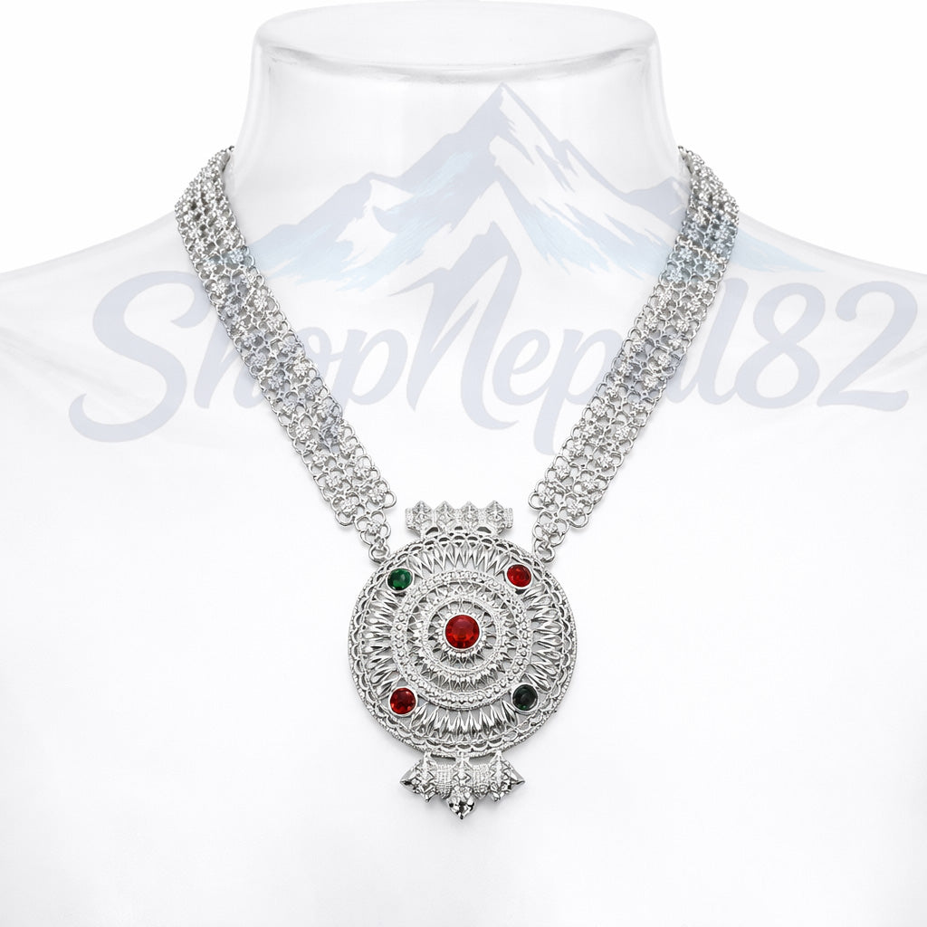 Traditional Chandra Haar – Nepali Ethnic Silver Necklace – चन्द्र हार