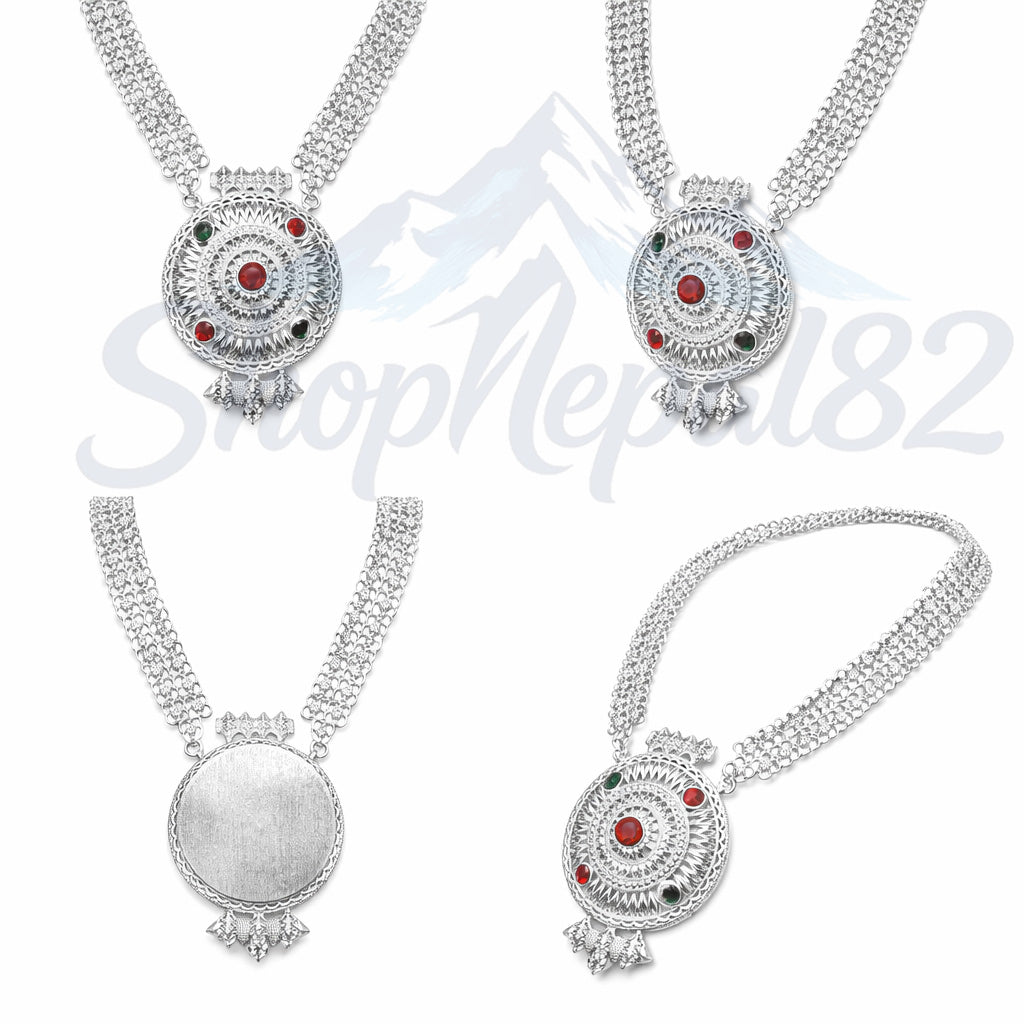 Traditional Chandra Haar – Nepali Ethnic Silver Necklace – चन्द्र हार