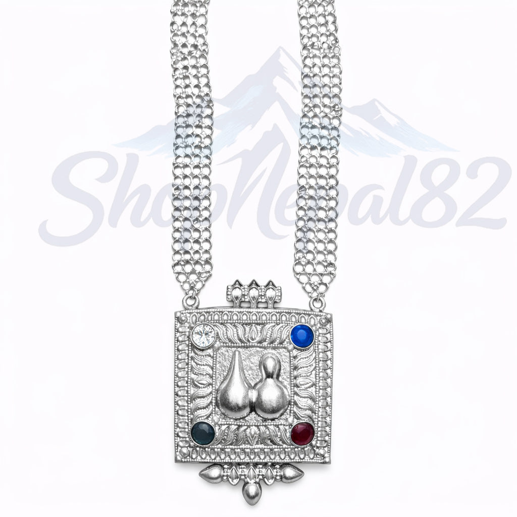 Traditional Chandra Haar – Nepali Ethnic Silver Necklace – चन्द्र हार