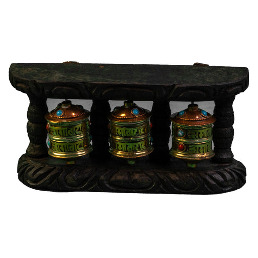 Handcrafted Nepali Prayer Wheel with Wooden Frame