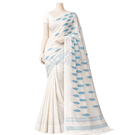 Blue & White Nepali Dhaka Saree – Traditional Ethnic Wear
