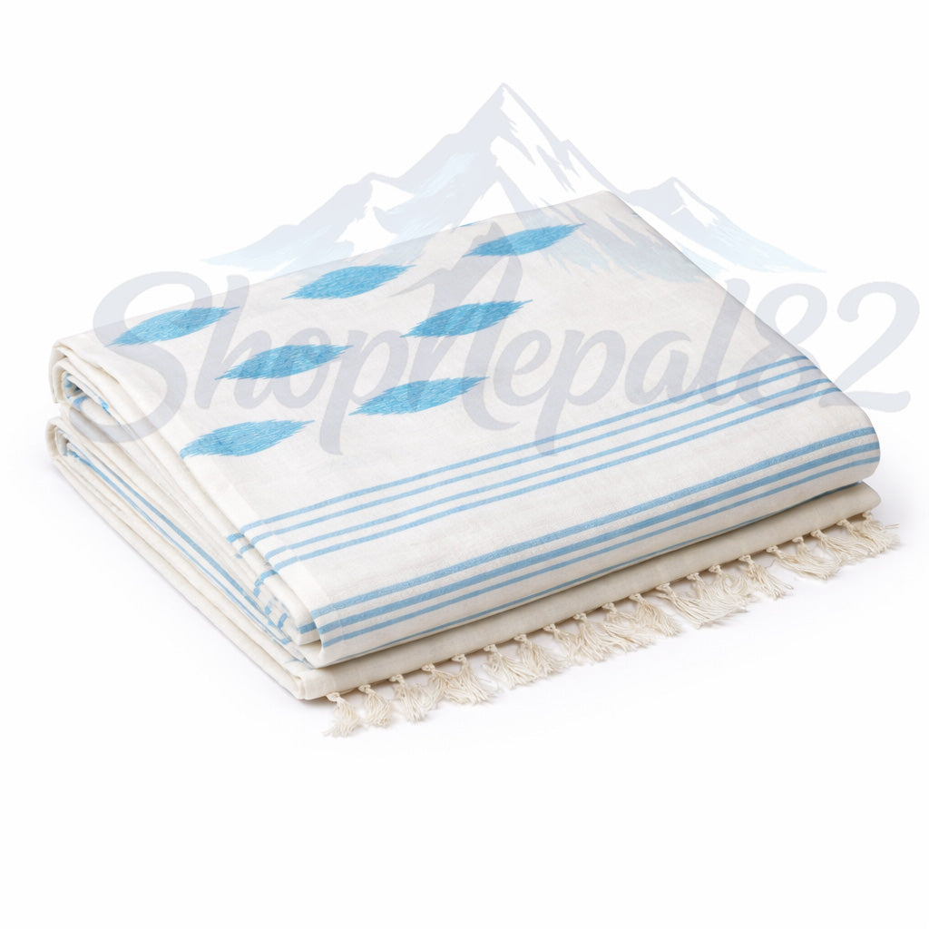 Blue & White Nepali Dhaka Saree – Traditional Ethnic Wear